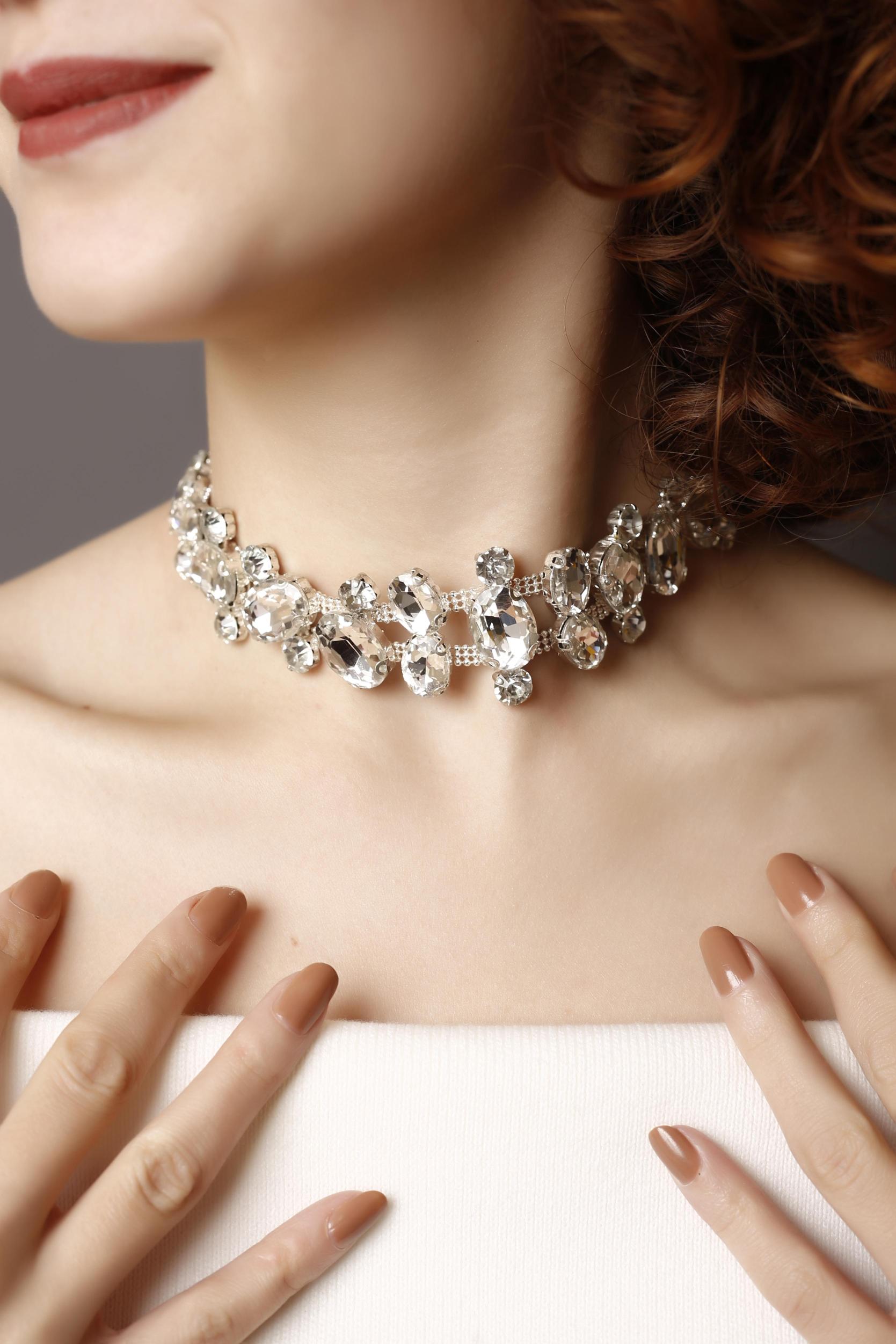Çoklu Damla Taşlı Silver Choker Kolye, Pırlanta Gibi, Taşlı Choker, Su Yolu Choker Kolye, Gerdanlık