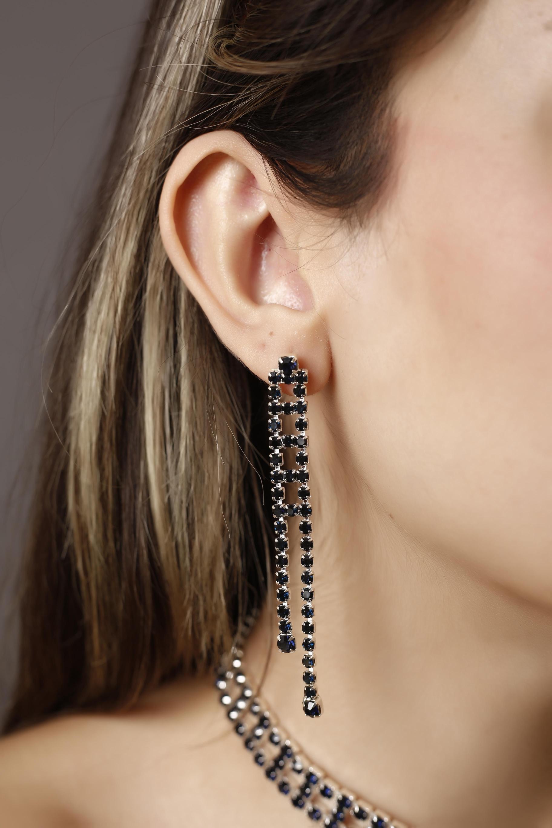 Stylish Tasarım Siyah Taşlı Kristal Choker Kolye, Küpe ve Bileklik Set Pırlanta Gibi 3’lü Set  Set Günlük, Davet, Düğün, Nişan, Abiye Set