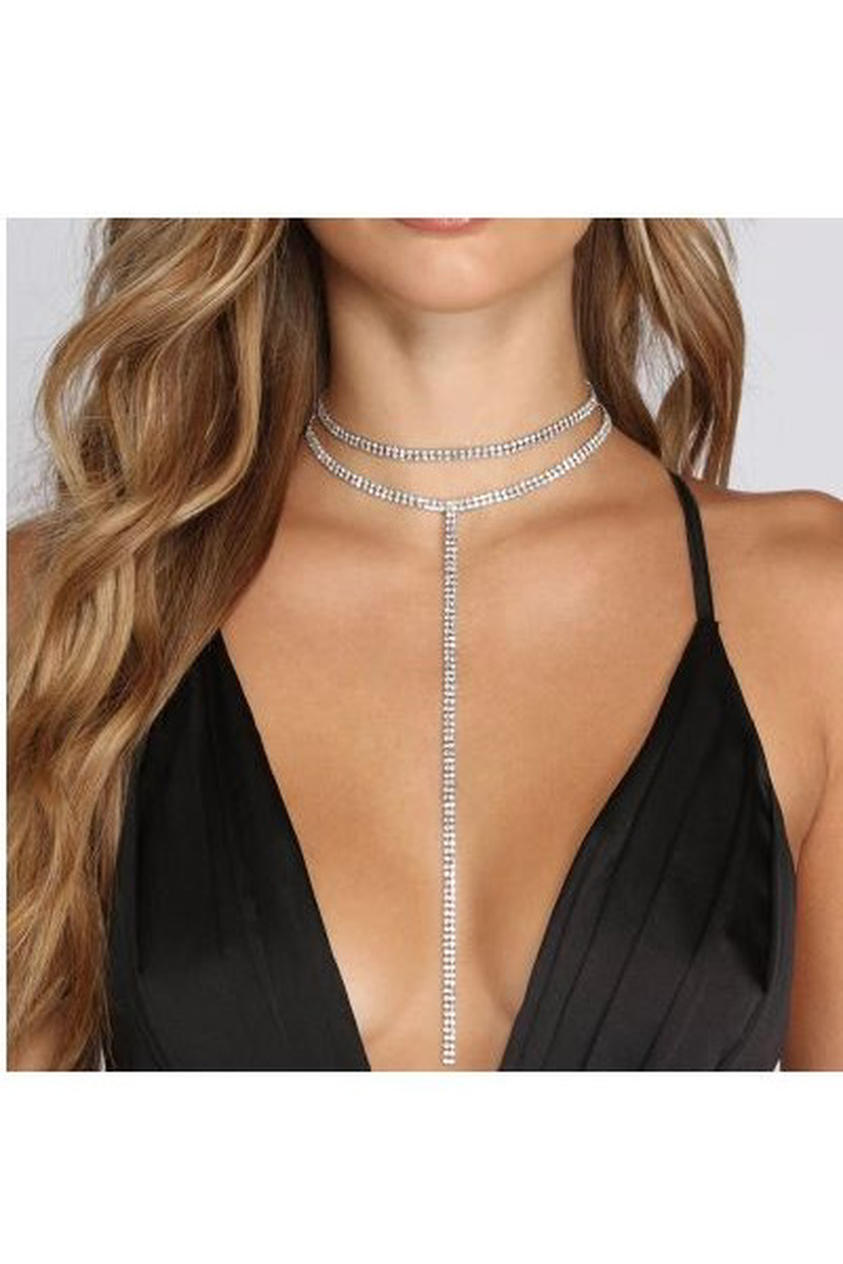 Gümüş Kaplama Su Yolu İkili Kolye Taşlı Uzun Kolye İkili Choker Kolye