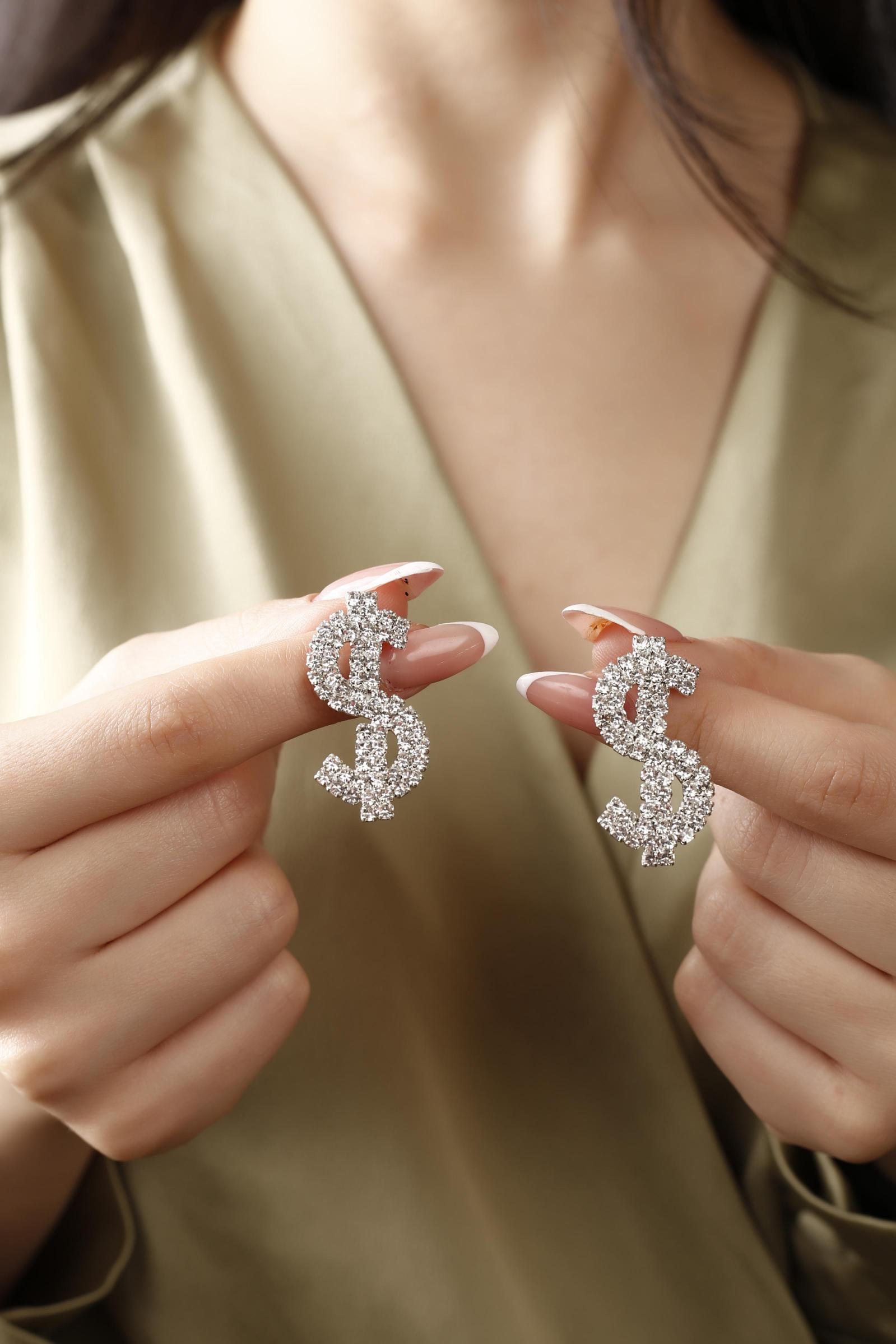 Silver Su Yolu Kristal Taşlı Dolar Küpe Trend Küpe Dolar Küpe