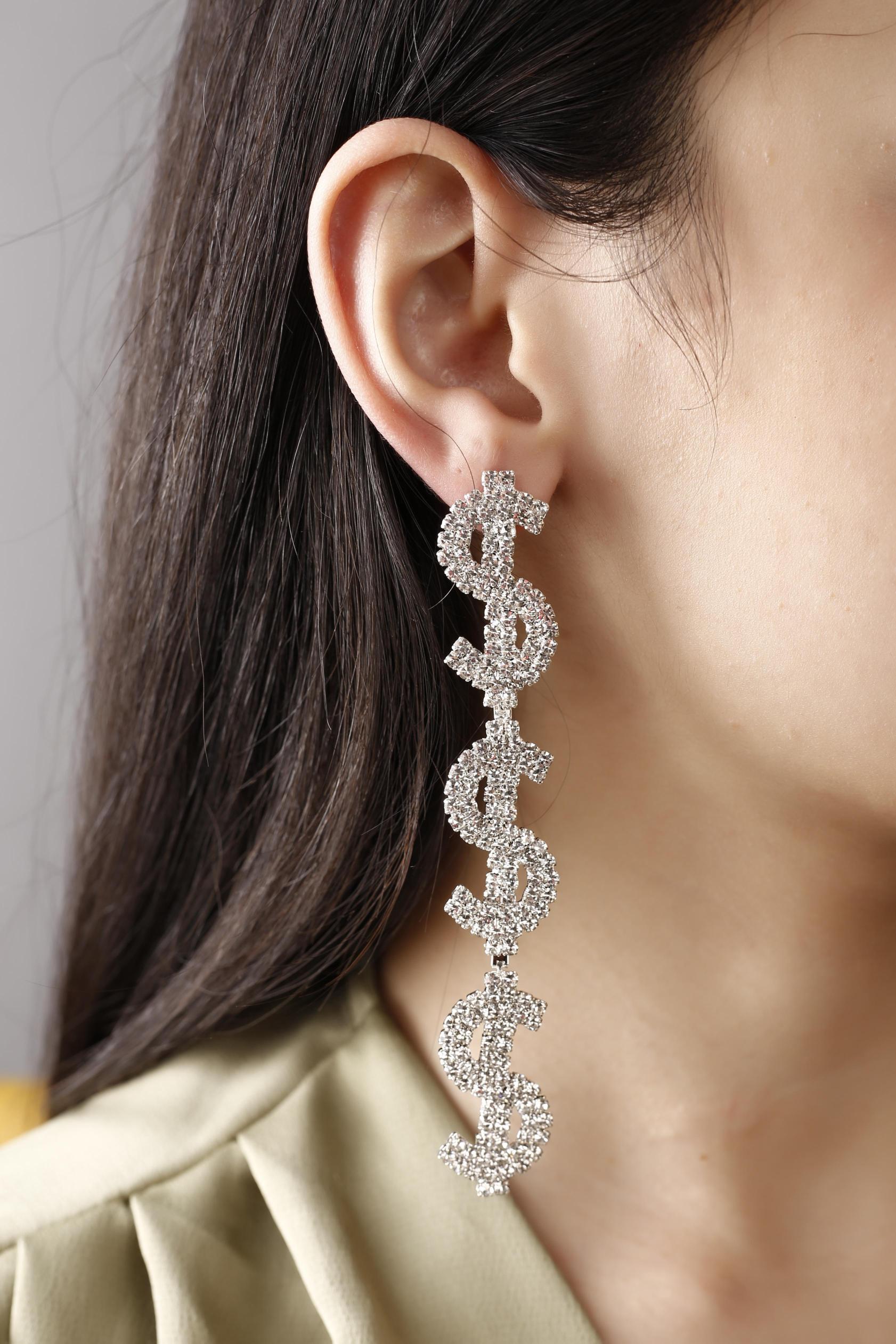 Silver Su Yolu Kristal Taşlı 3’ lü Dolar Küpe Trend Küpe
