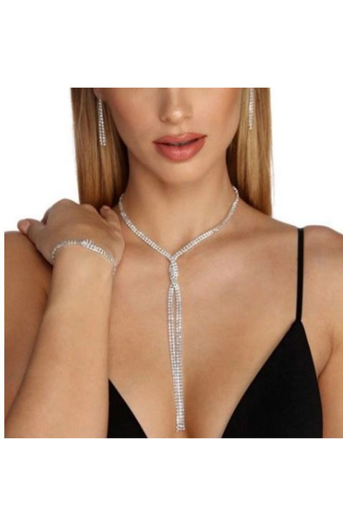 Gümüş Kaplama Su Yolu Çapraz Kolye Taşlı Uzun Kolye Choker Kolye