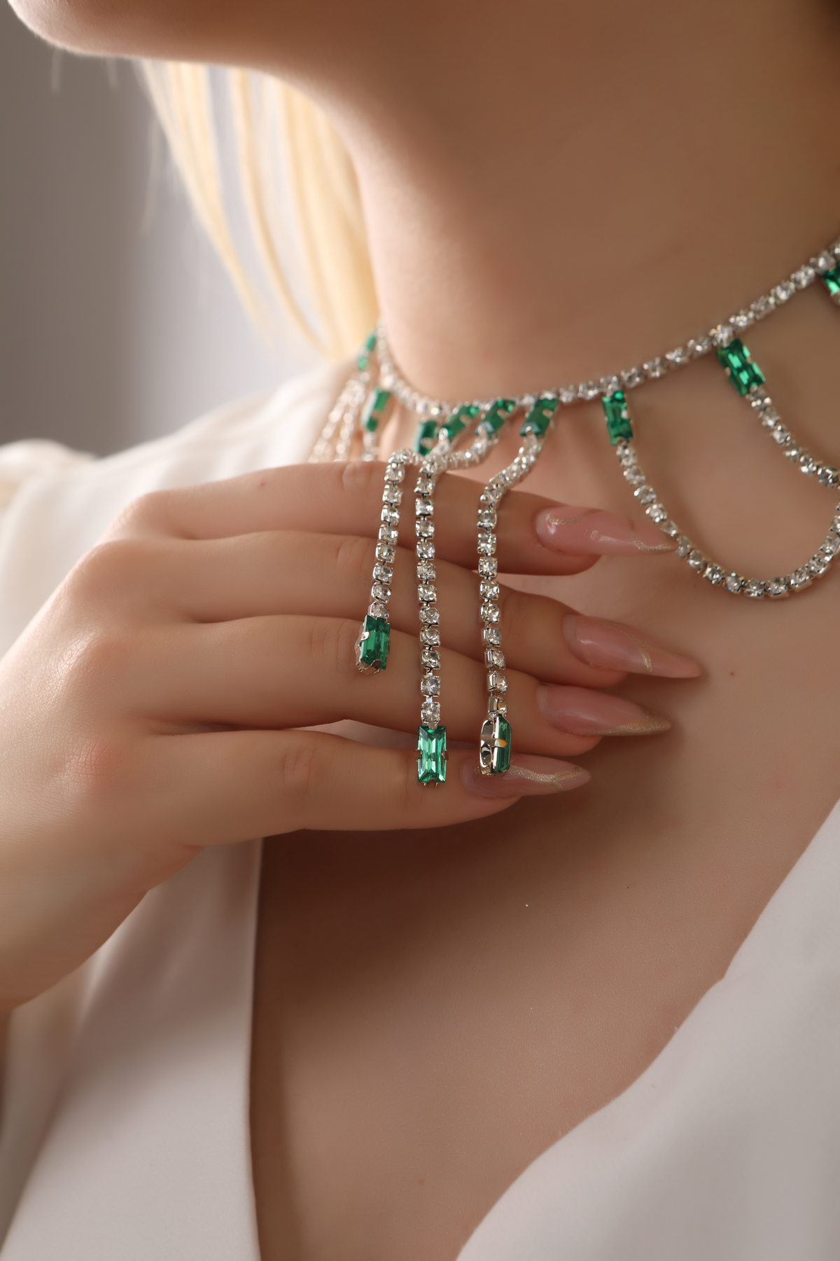 Stylish Su Yolu Yeşil Taşlı Çok Taşlı Choker Kolye Tasarım Choker Kolye Gerdanlık Boyunluk
