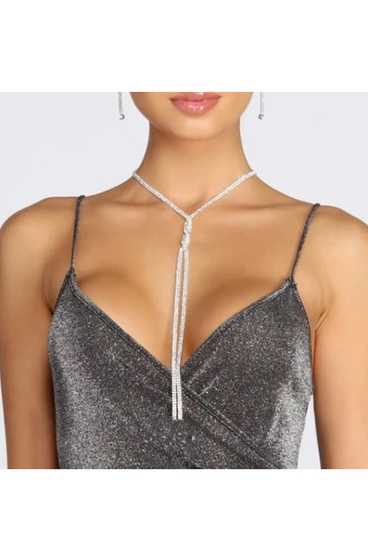 Gümüş Kaplama Su Yolu Çapraz Kolye Taşlı Uzun Kolye Choker Kolye