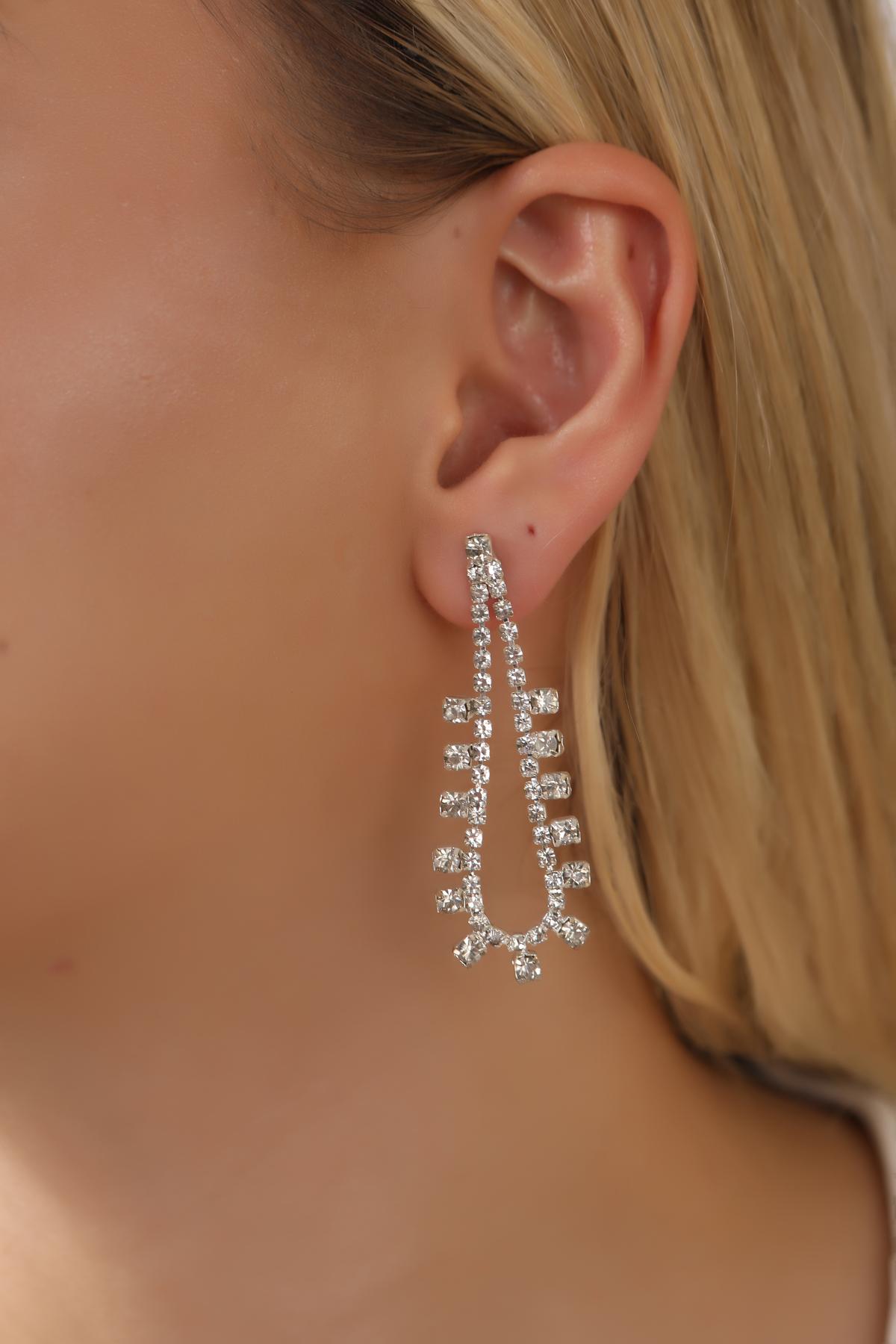 Mini Taşlı Damla Motifli Küpe Taşlı Küpe Su Yolu Küpe