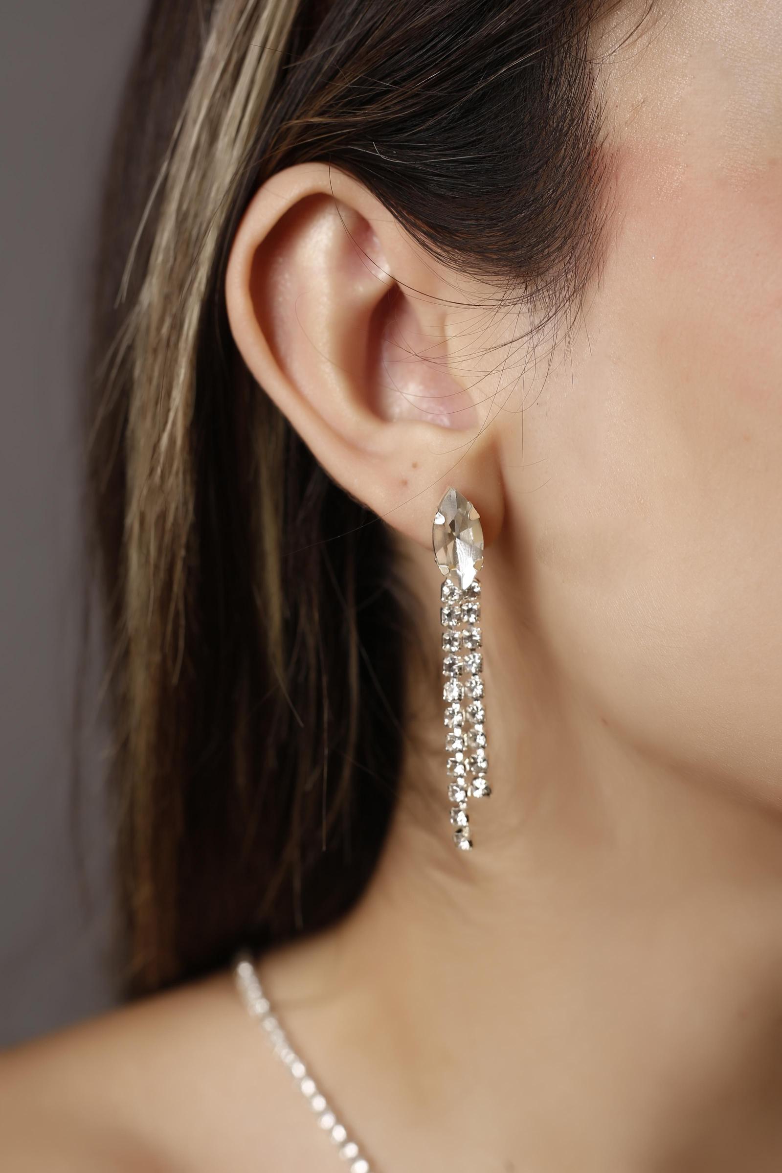 Silver Kristal Taşlı Kolye Ve Küpe Seti Özel Günler Seti Düğün Seti Nişan Abiye Seti Gerdanlık