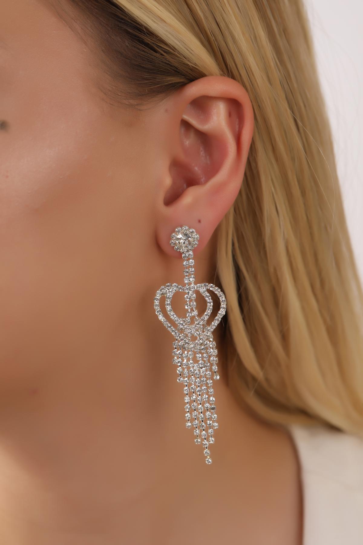 Özel Motifli Taşlı Küpe Su Yolu Küpe Stylish Taşlı Küpe Küpe