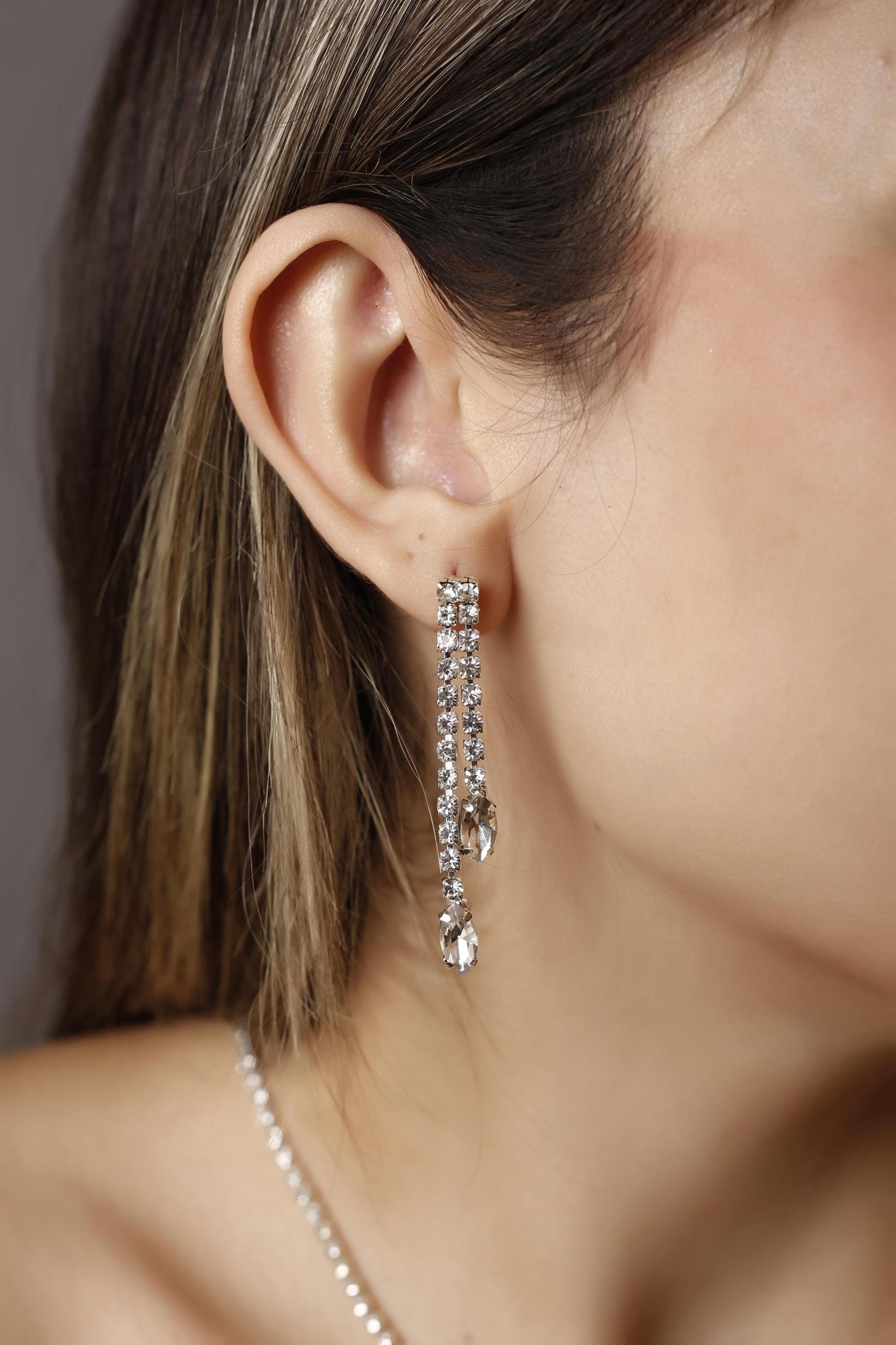 Zirkon Taşlı Rhinestone Su yolu Kolye Küpe Seti Gelin Nişan Seti Parti Davet Seti
