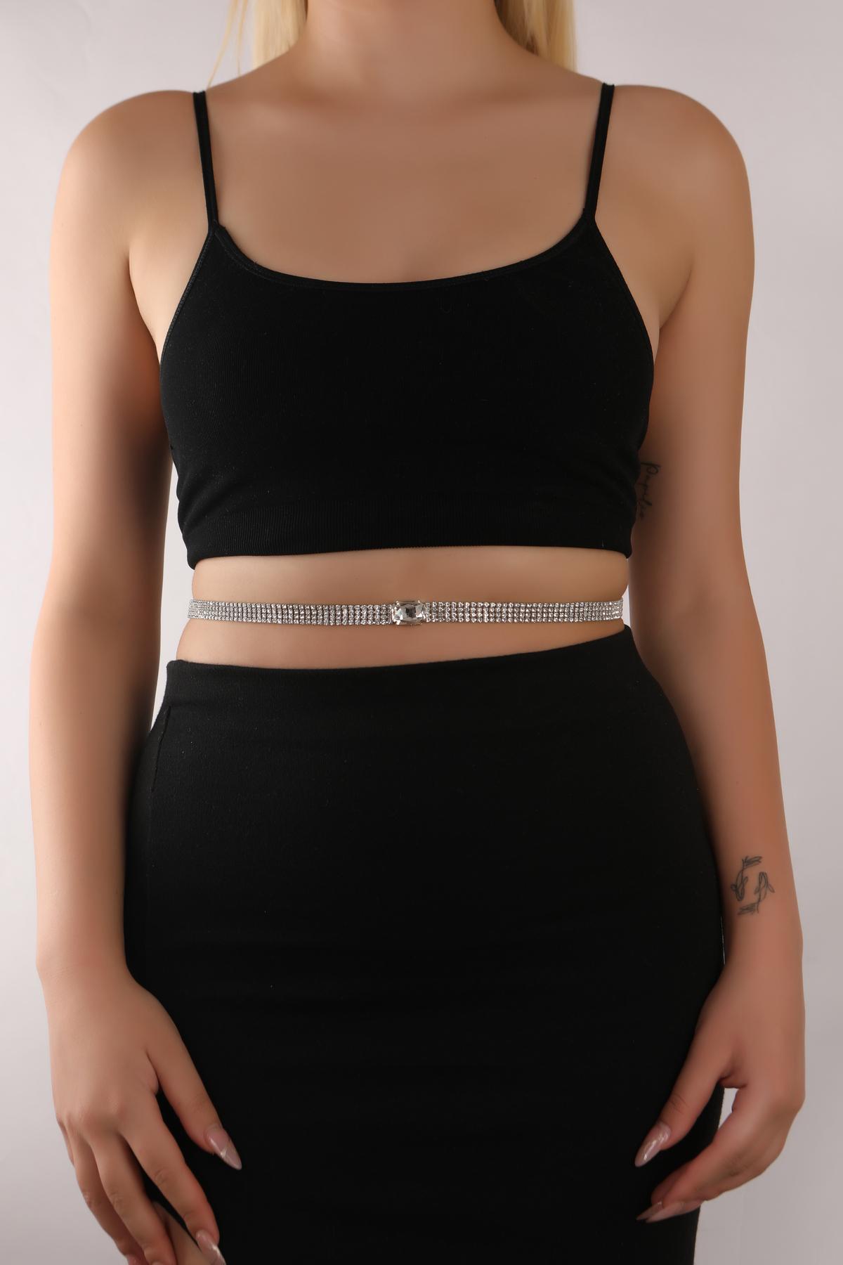 Gümüş Renk Baget Taşlı Su Yolu 4 Sıralı Bel Zinciri Taşlı Bel Zinciri Bikini  Trend Bel Zinciri Kemer Göbek Zinciri