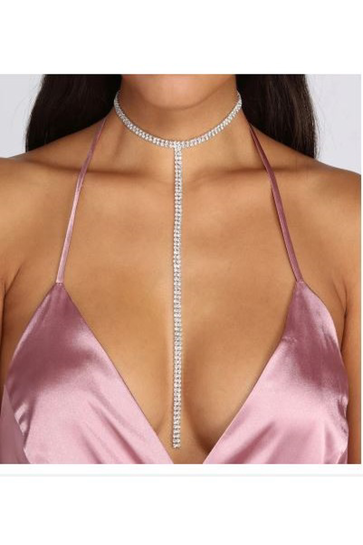 Gümüş Kaplama Su Yolu Kolye Taşlı Uzun Kolye Choker Kolye