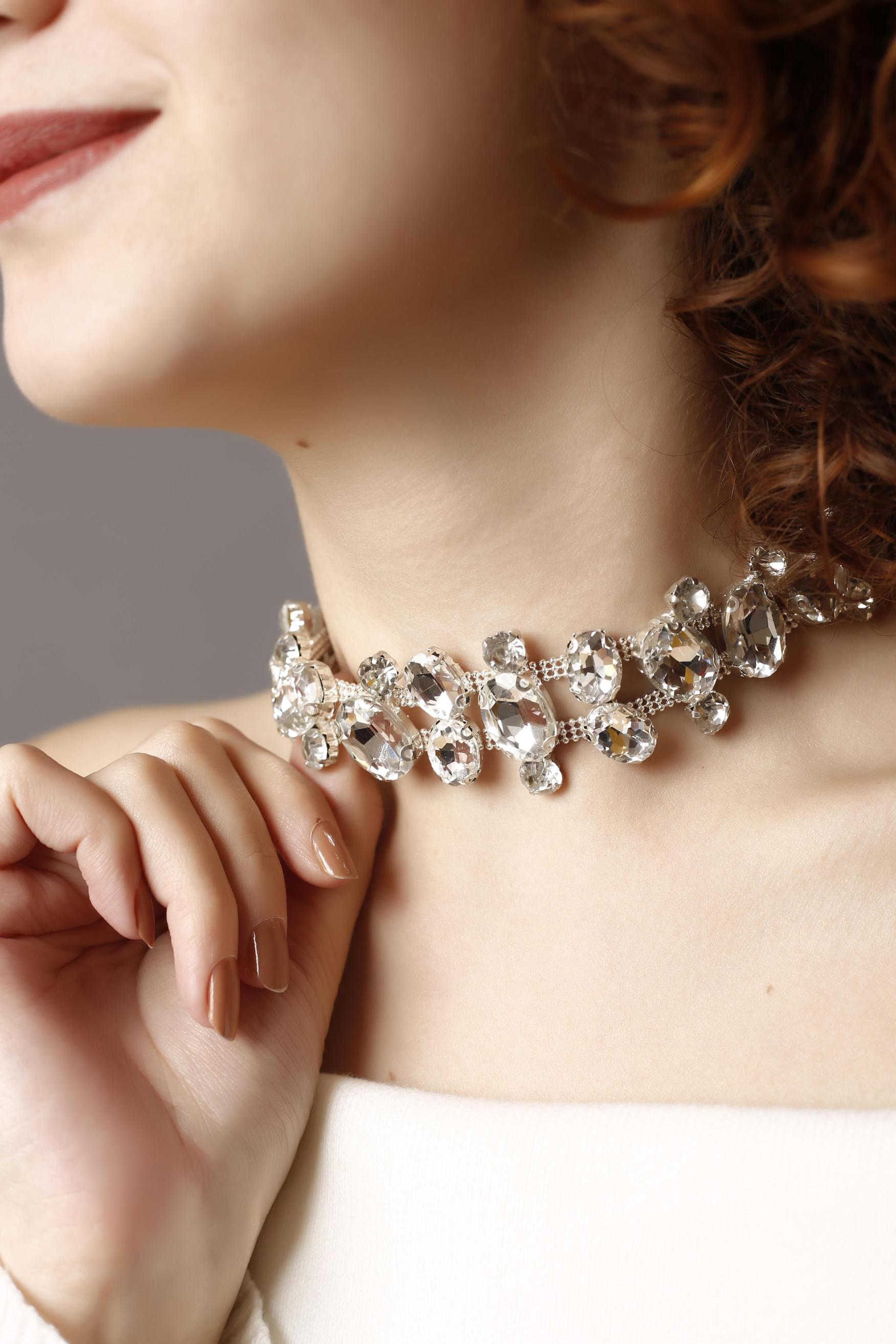 Çoklu Damla Taşlı Silver Choker Kolye, Pırlanta Gibi, Taşlı Choker, Su Yolu Choker Kolye, Gerdanlık