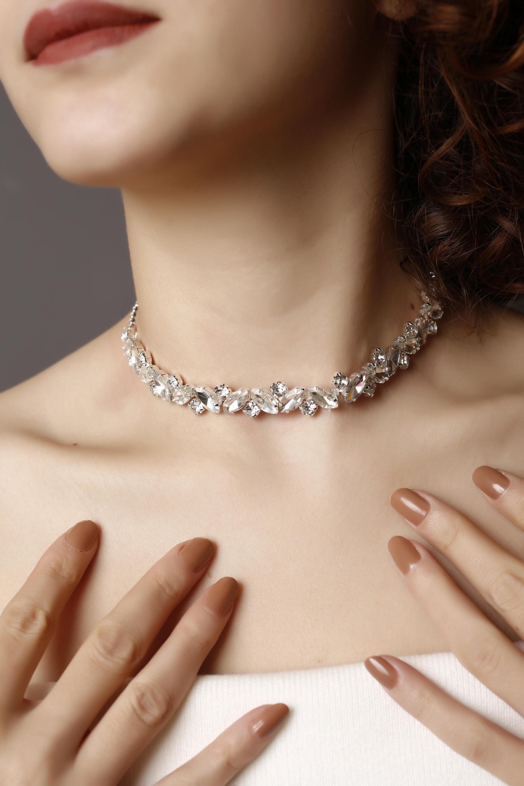 Stylish Taşlı Su Yolu Choker Kolye Kristal Choker Taşlı Choker Kolye