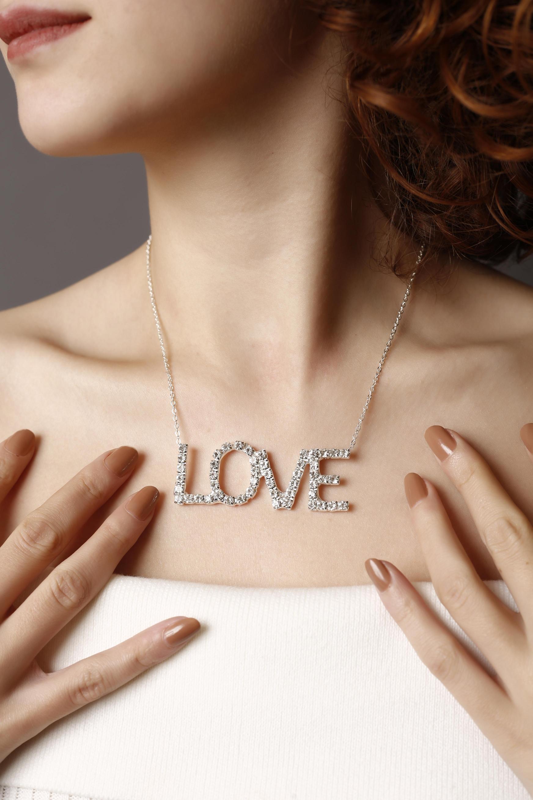Love Tasarım Kolye, Love Taşlı Kolye, Su Yolu Kolye, Gerdanlık Glam Kolye