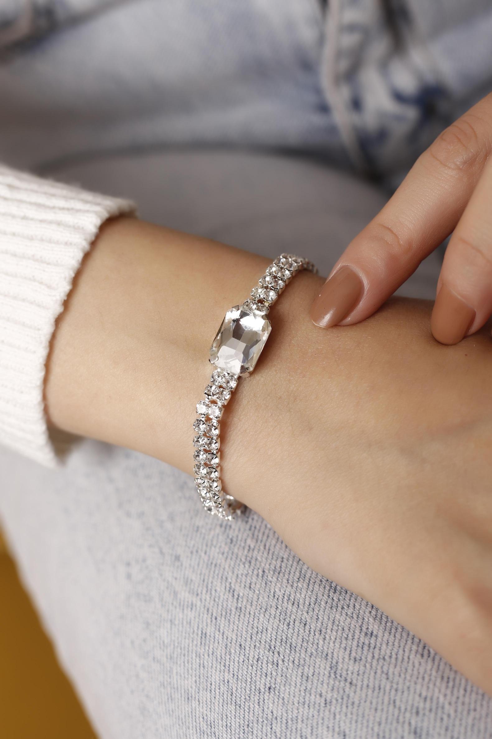 2 Sıralı Silver Baget  Taşlı Su Yolu Bileklik