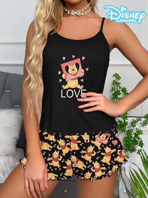 Ayı Yogi Love Baskılı Askılı Şortlu Pijama Takımı
