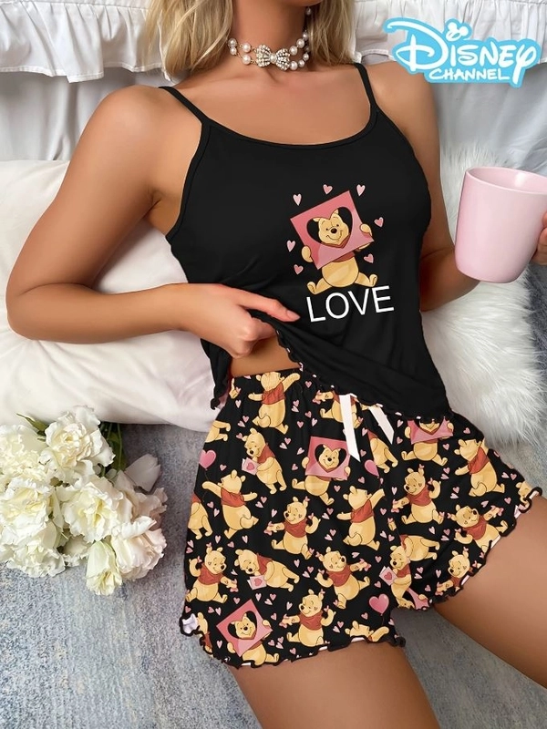 Ayı Yogi Love Baskılı Askılı Şortlu Pijama Takımı
