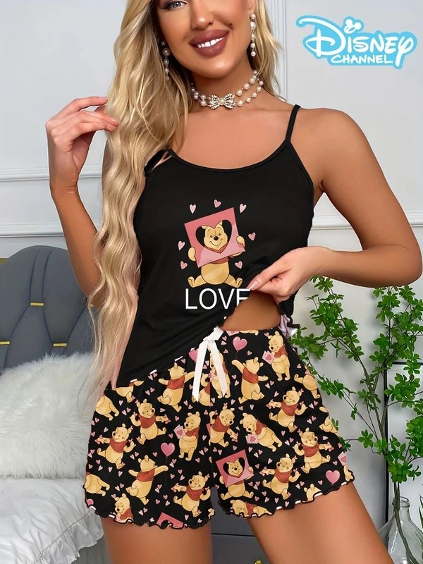 Ayı Yogi Love Baskılı Askılı Şortlu Pijama Takımı