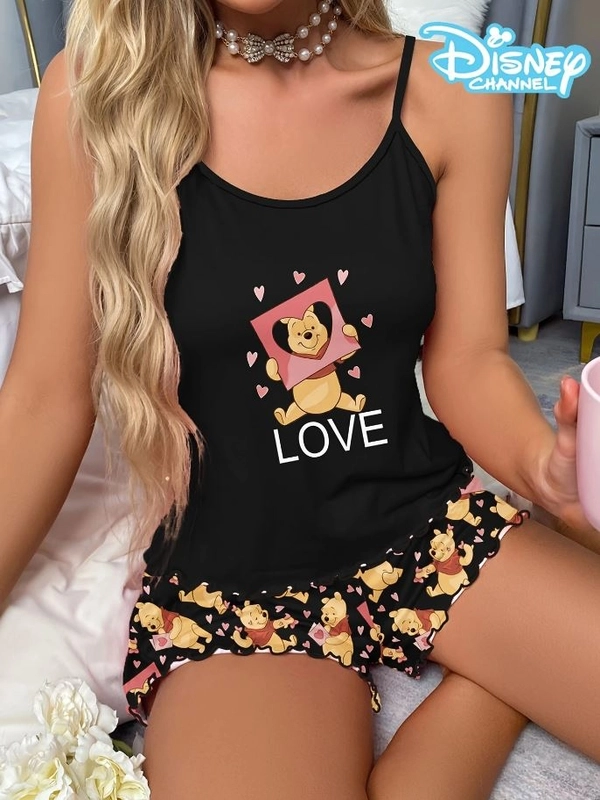 Ayı Yogi Love Baskılı Askılı Şortlu Pijama Takımı