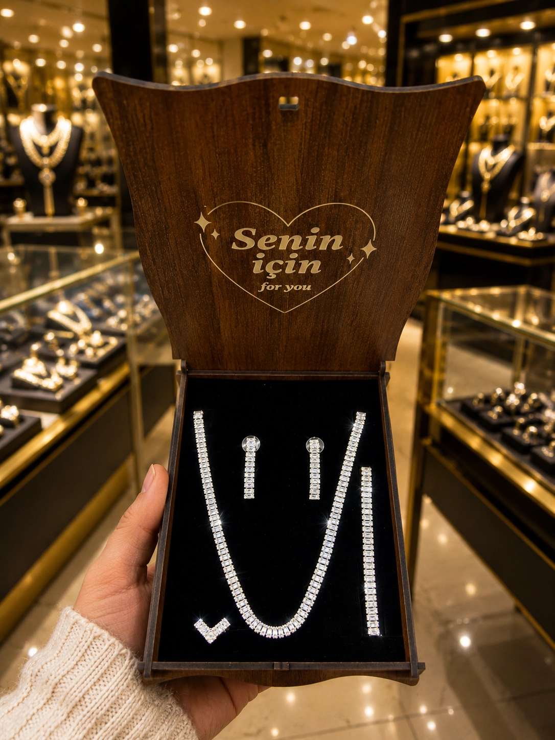 6 M Baget Su Yolu Zirkon Taşlı 4’lü Takı Seti Pırlanta İşçiliği Kolye Küpe Bileklik Yüzük Düğün Set