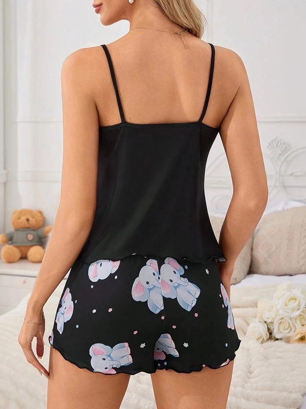 Fil Baskılı Askılı Şortlu Pijama Takımı