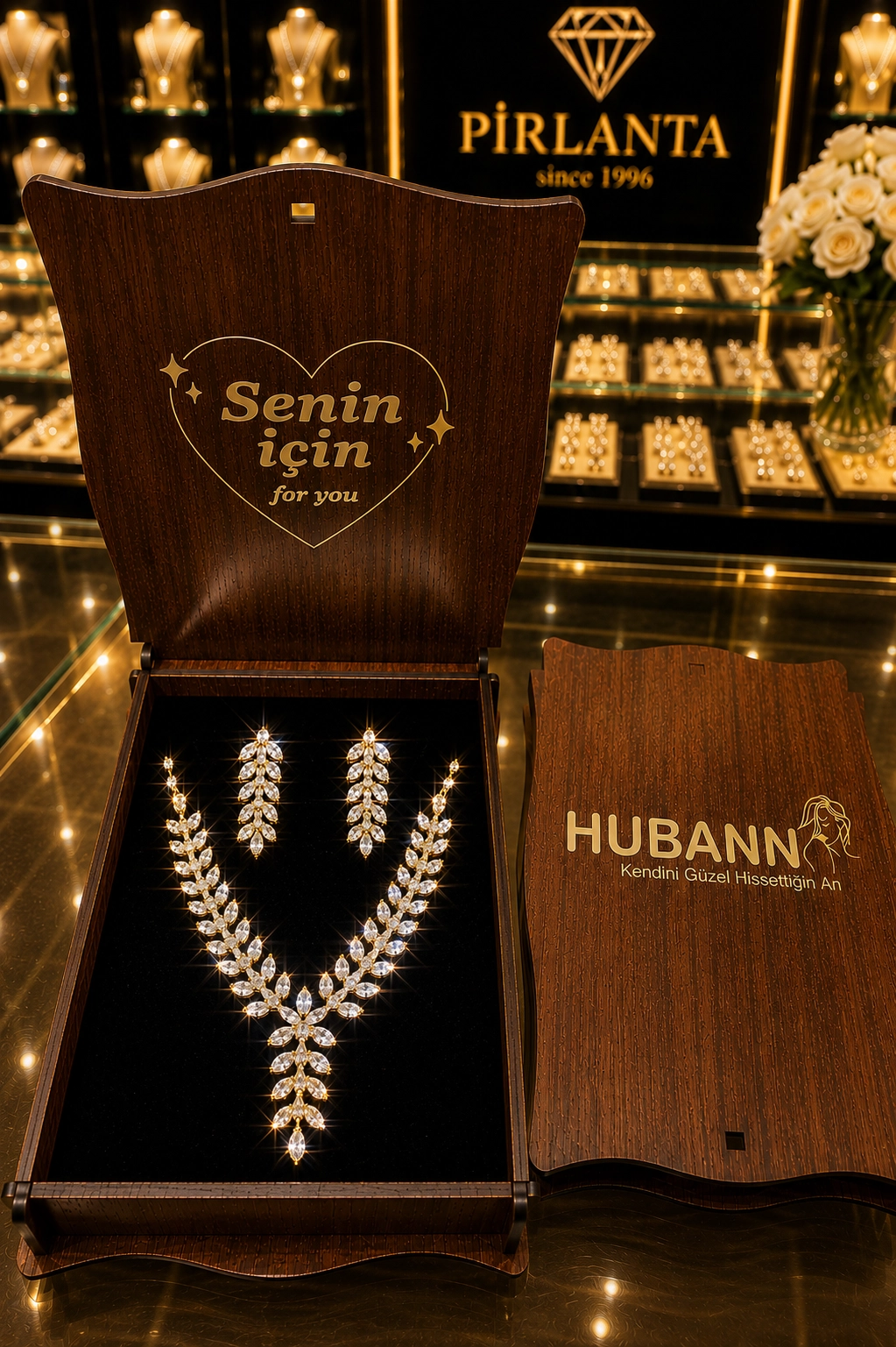 Pırlanta Görünümlü Zirkon Taşlı 3’lü Gelin Takı Seti Kolye Küpe  Gold