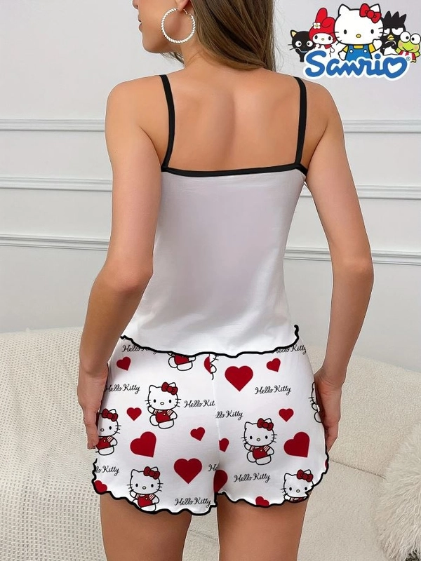 Hello Kitty Desenli Askılı Şortlu Pijama Takımı