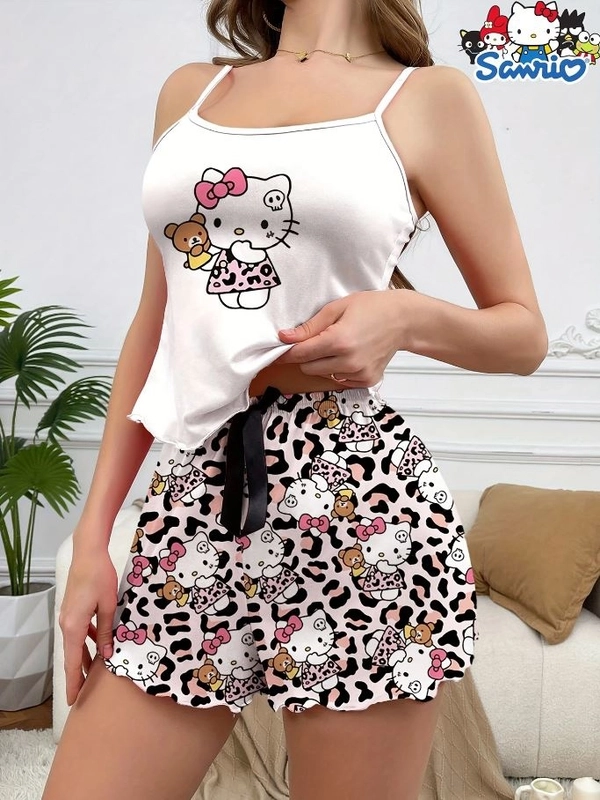 Hello Kitty Desenli Askılı Şortlu Pijama Takımı