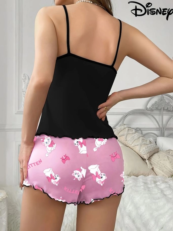 Kitten Baskılı Askılı Şortlu Pijama Takımı