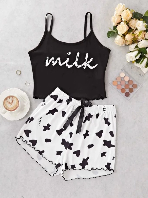 Milk Baskılı Askılı Şortlu Pijama Takımı