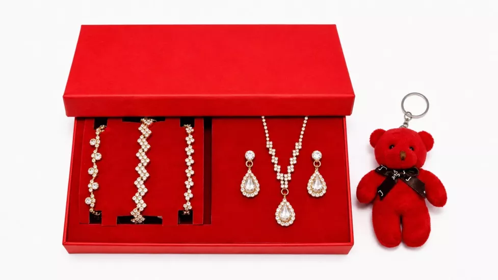takı set zirkon hediye ayıcık kutu kırmızı kutu