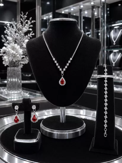 Kristal Zirkon Taşlı Üçlü Takı Seti Ürünleri ve Fiyatları
