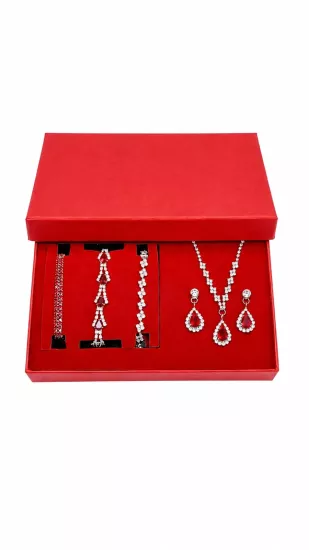 takı set zirkon hediye ayıcık kutu kırmızı kutu