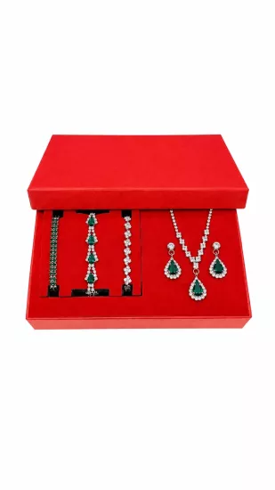 takı set zirkon hediye ayıcık kutu kırmızı kutu