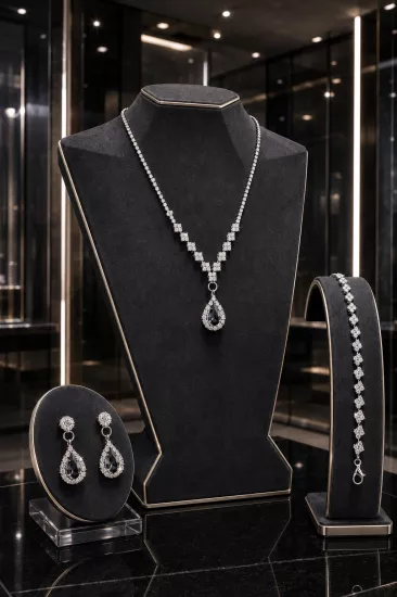 Kristal Zirkon Taşlı Üçlü Takı Seti Ürünleri ve Fiyatları